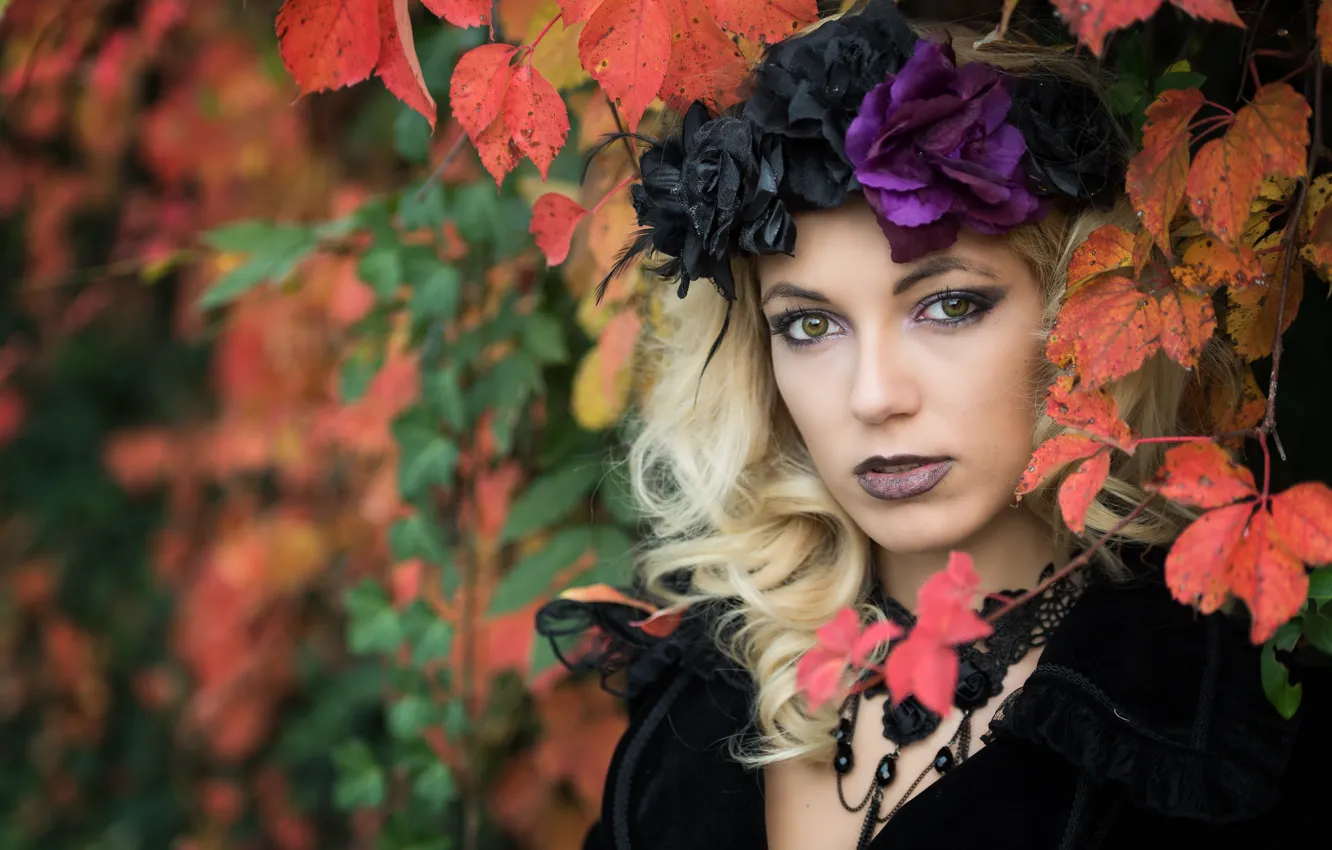 Photo wallpaper look, flowers, face, background, model, makeup, Deborah