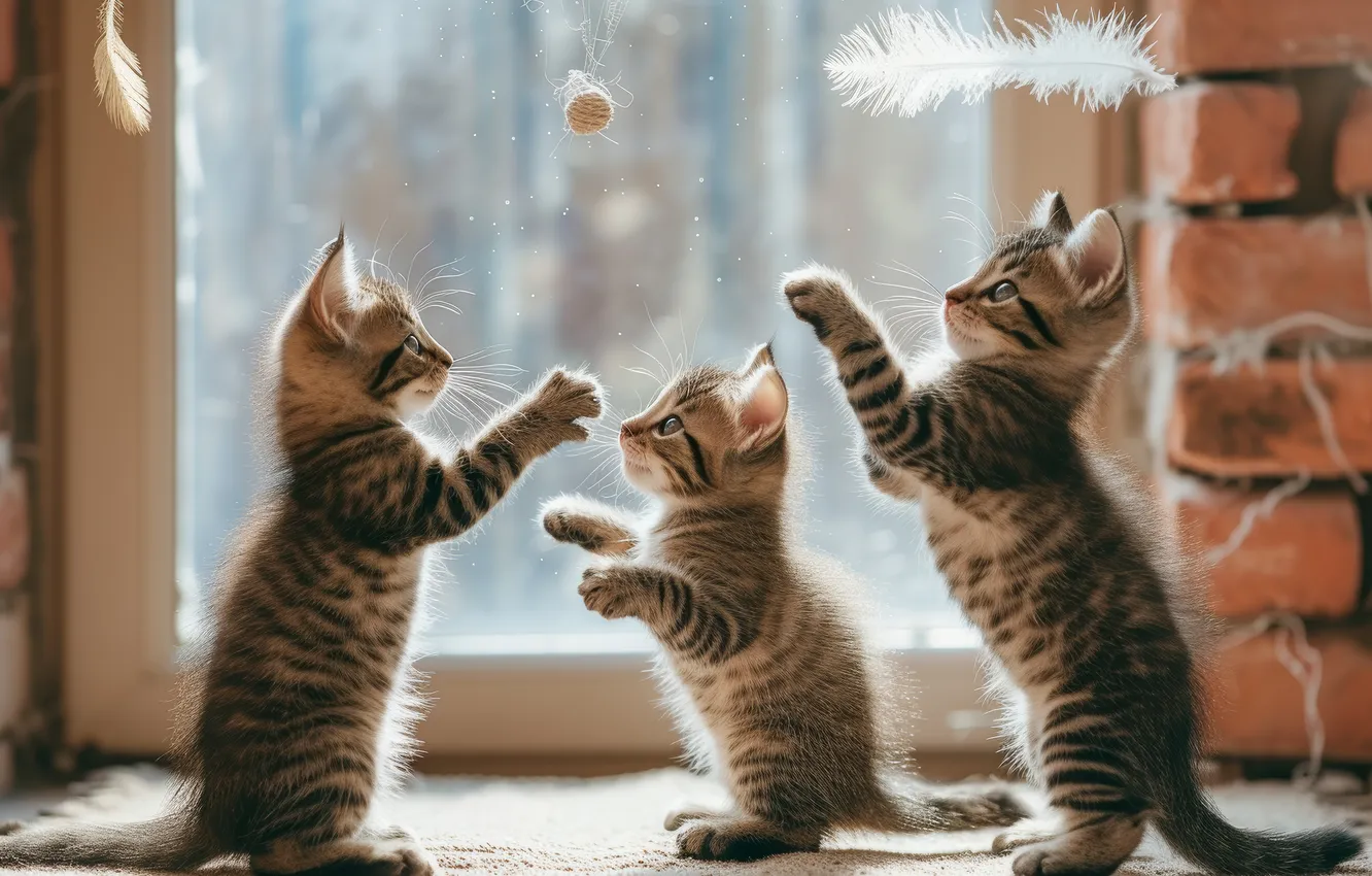 Photo wallpaper cat, look, glass, balls, light, pose, grey, toy