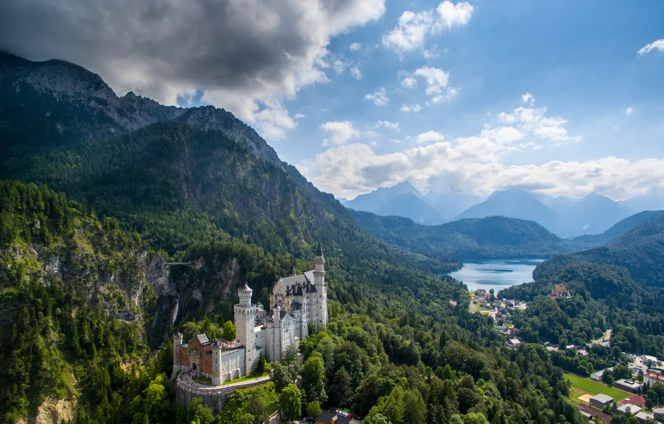Photo wallpaper mountains, castle, Germany, valley, Bayern, panorama, Germany, Bavaria