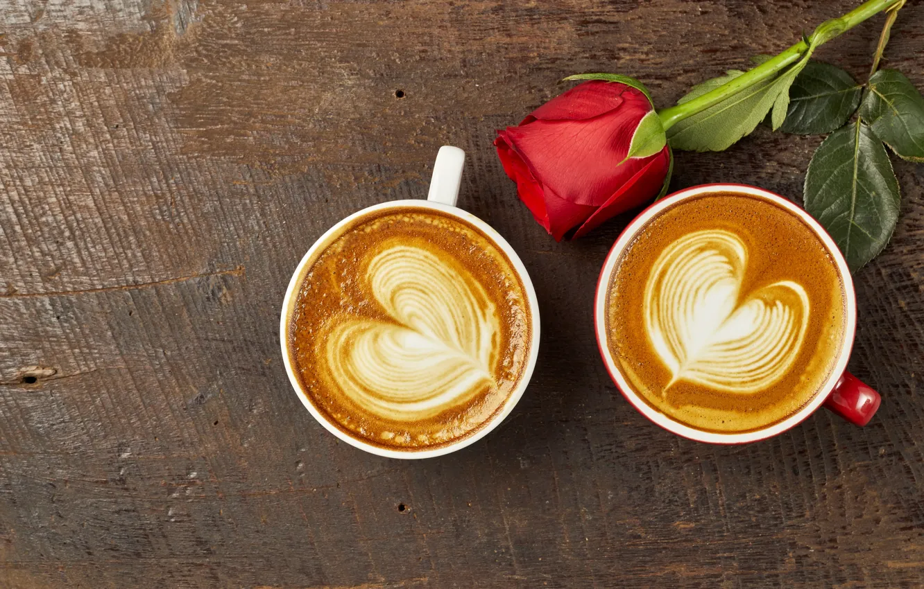 Photo wallpaper love, heart, coffee, roses, Bud, Cup, red, love