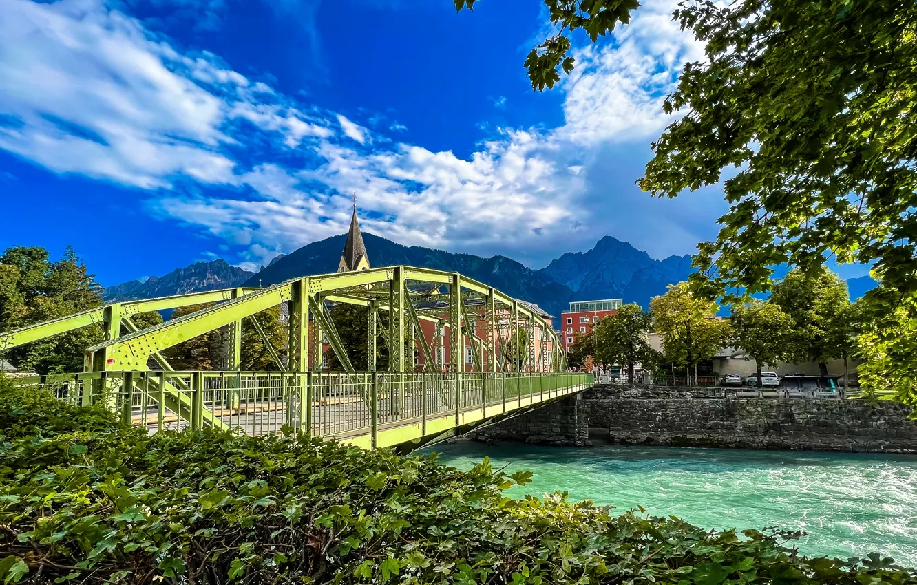 Photo wallpaper mountains, bridge, river, Austria, Alps, Austria, Alps, Tyrol