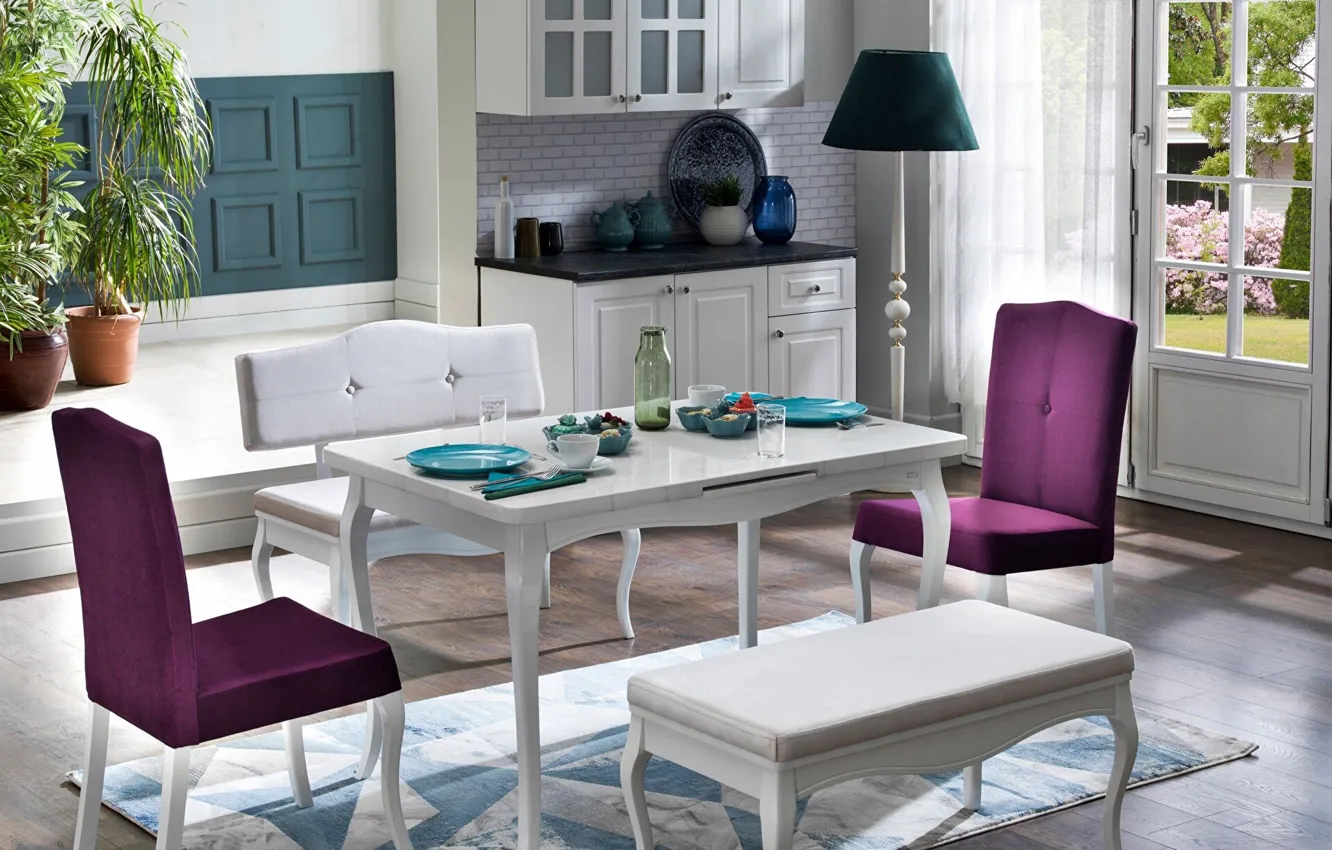 Photo wallpaper design, style, room, Villa, plant, lamp, interior, dining room