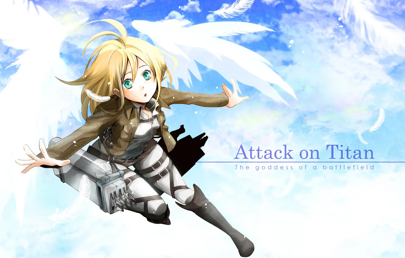 Photo wallpaper the sky, look, girl, flight, wings, surprise, angel, feathers