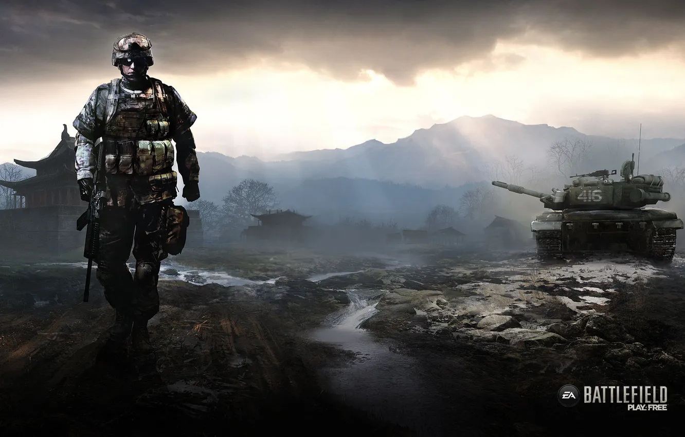 Photo wallpaper the game, soldiers, tank, battlefield, play4free
