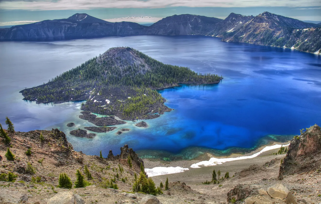 Photo wallpaper mountains, nature, lake, USA, crater, Oregon, Crater Lake National Park, Crater Lake Drive
