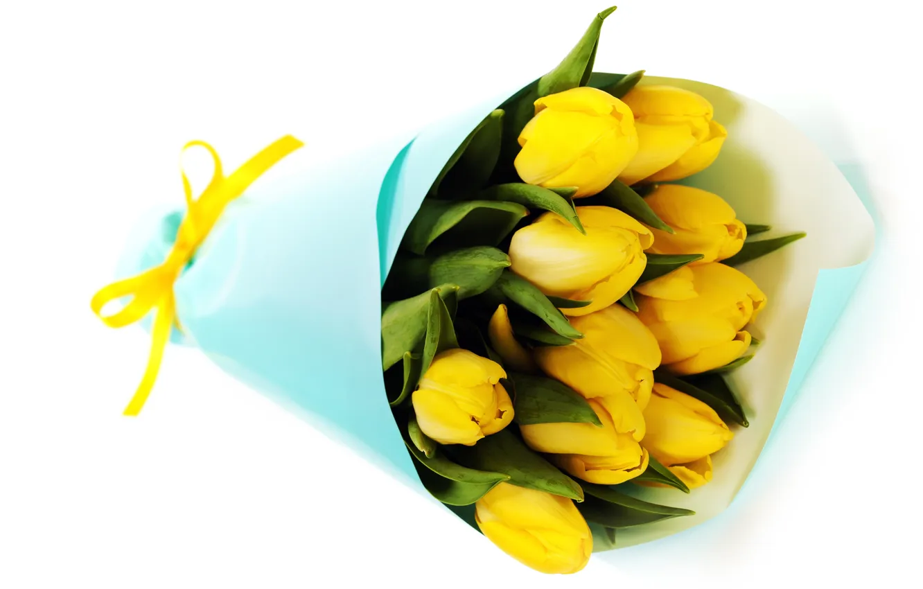 Photo wallpaper flowers, yellow, bouquet, tulips