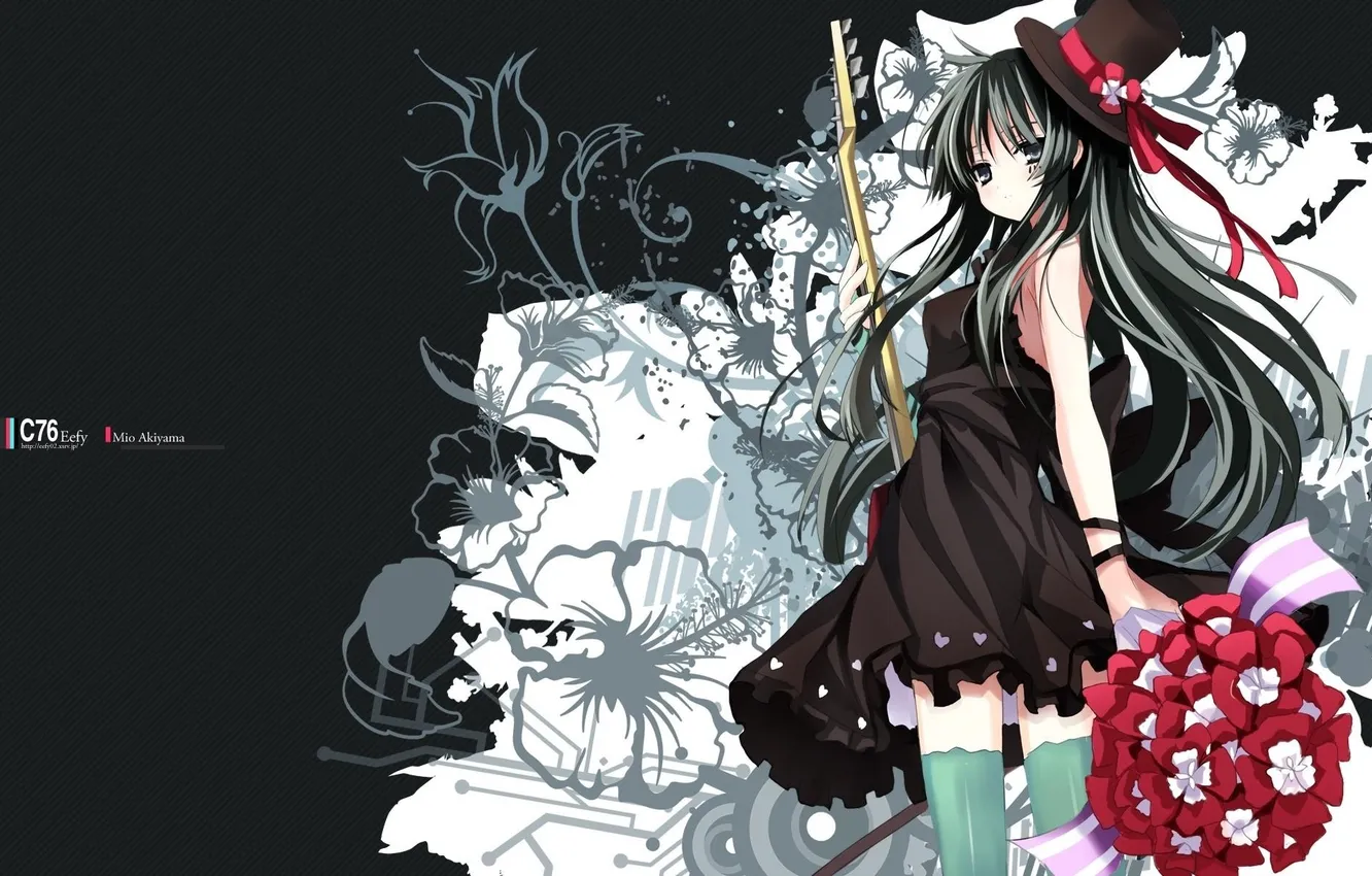 Photo wallpaper girl, guitar, bouquet