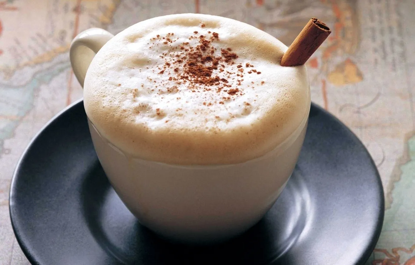 Photo wallpaper Cup, cinnamon, cappuccino, saucer, foam