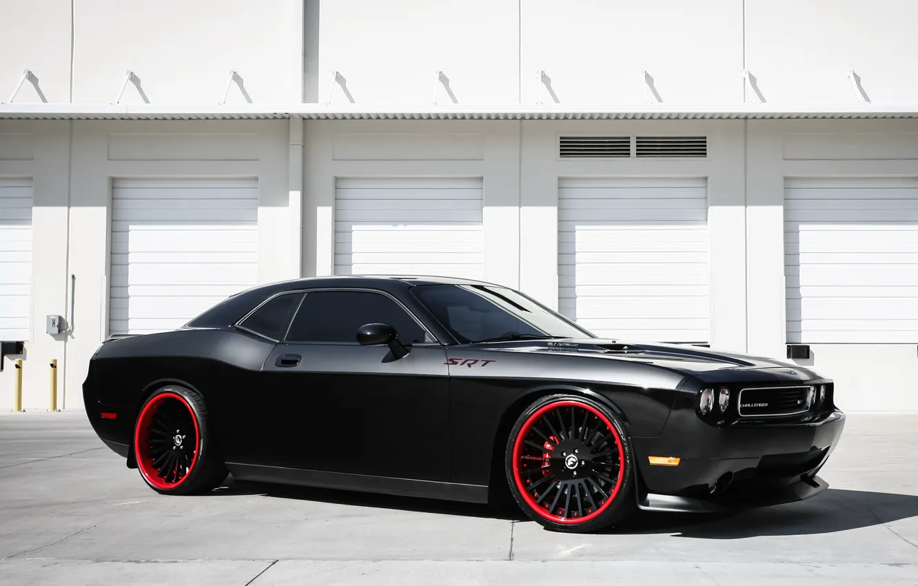 Photo wallpaper Dodge, Challenger, srt, black, red wheels