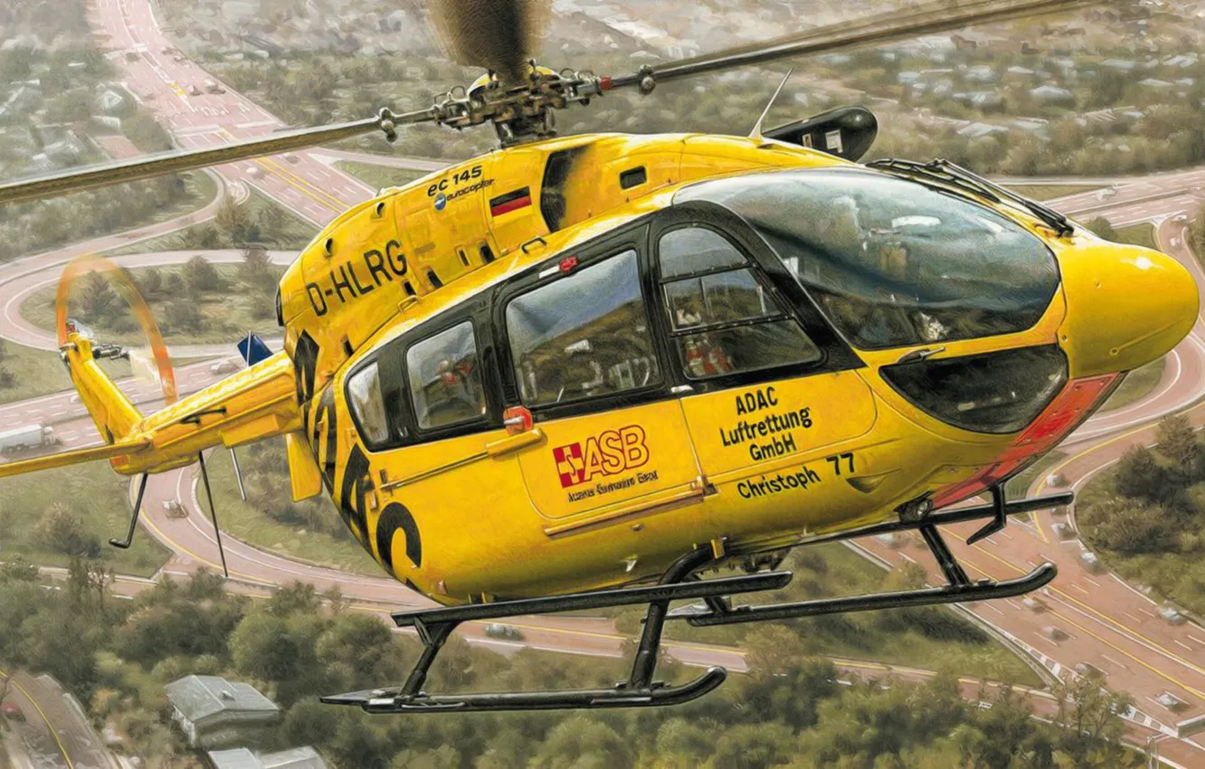 Photo wallpaper art, painting, aviation, Eurocopter EC145