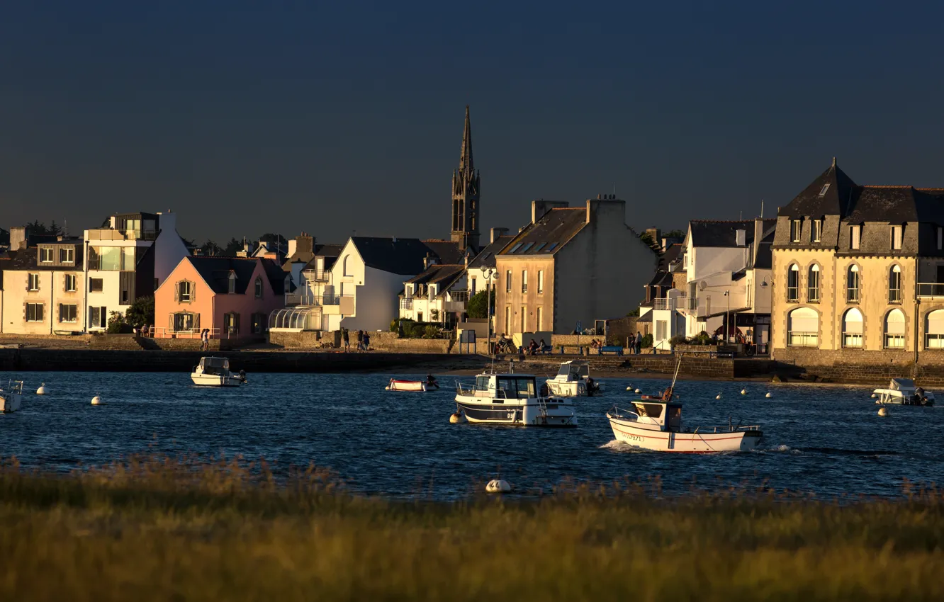 Photo wallpaper France, home, boats, channel, town, Brittany, Île-Tudy