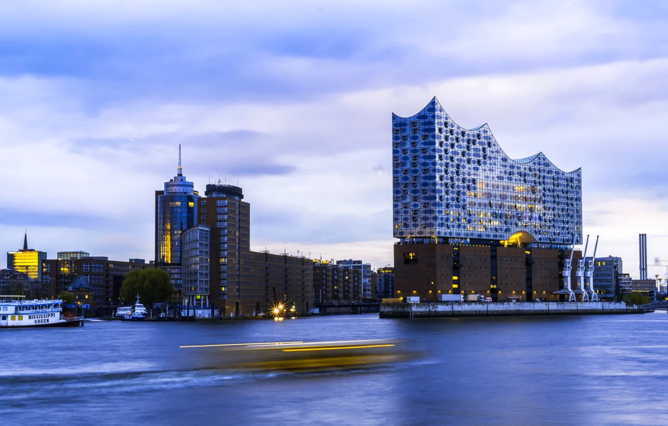 Photo wallpaper HDR, home, Germany, Hamburg, harbour, The Elbe Philharmonic hall