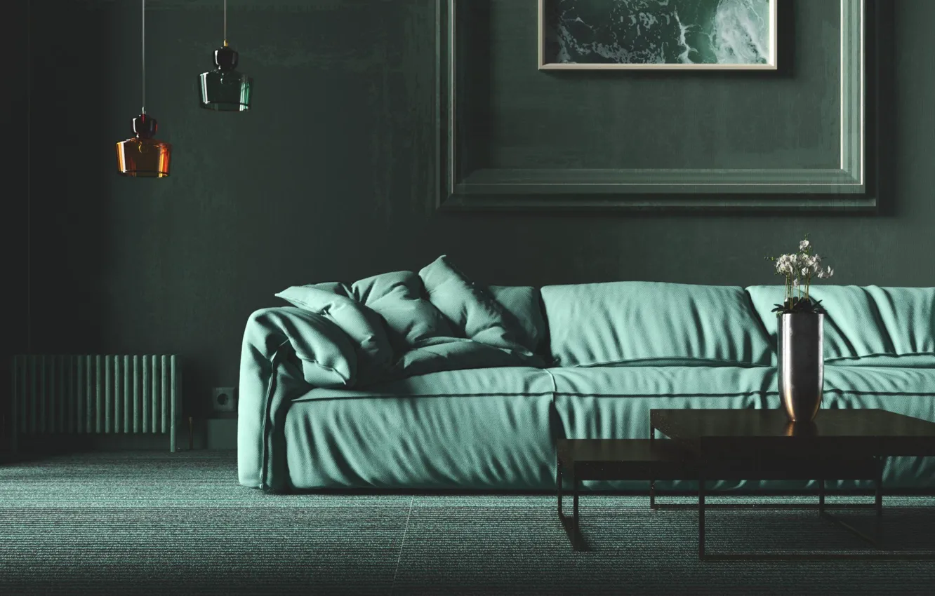 Photo wallpaper design, style, interior, sofa, living room, Glamour style