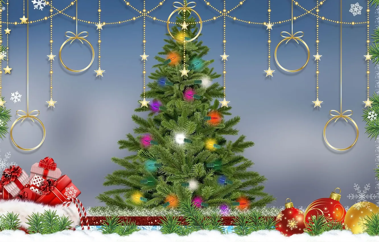 Photo wallpaper Choinka, Christmas, New Year, Gifts