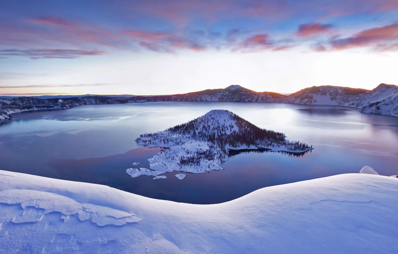Photo wallpaper island, Oregon, USA, Crater Lake
