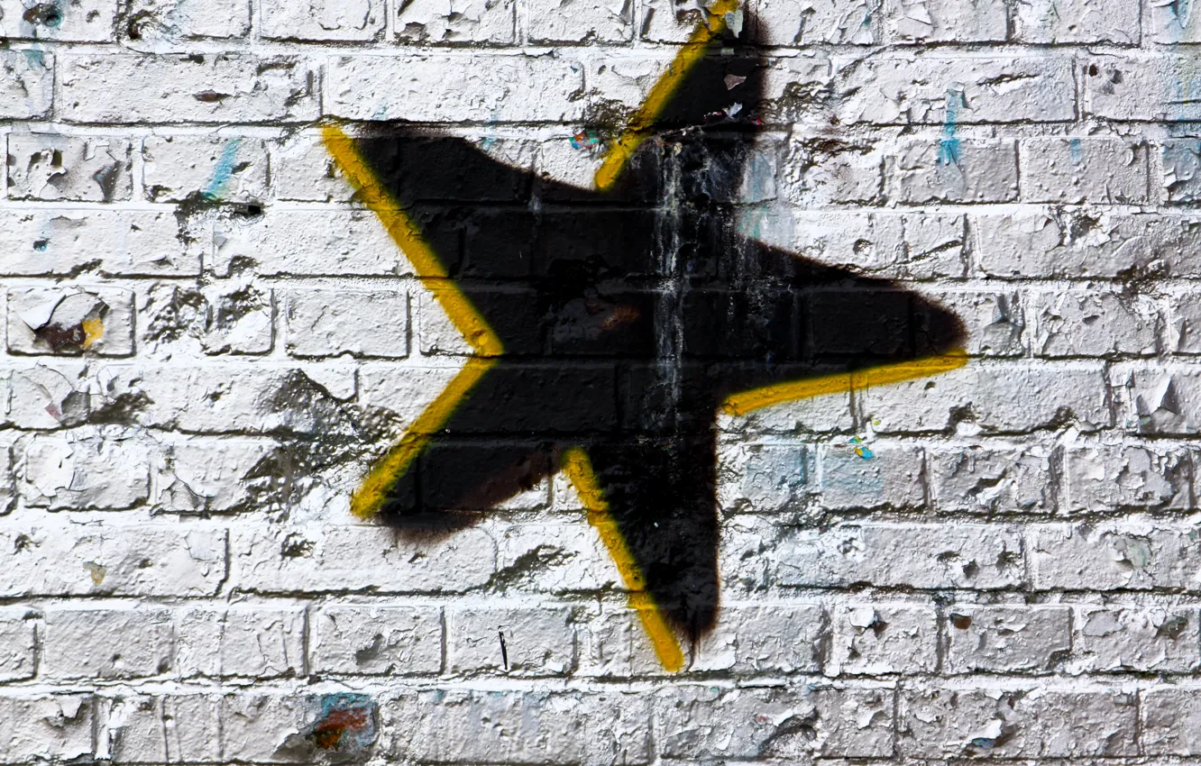 Photo wallpaper wall, white, Star, black, yellow, pattern, spray paint