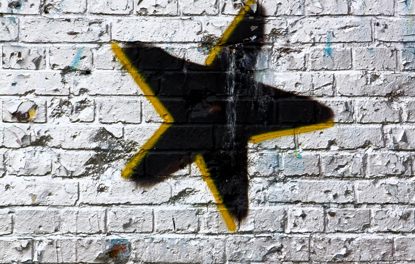 Photo wallpaper wall, white, star, black, yellow, pattern, spray paint