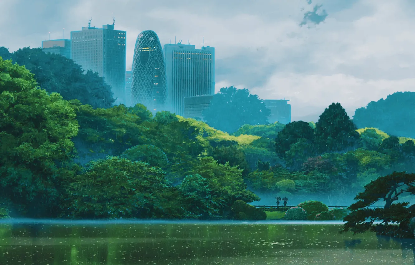 Photo wallpaper Makoto Xingkai, Kotonoha no Niwa, The garden of words