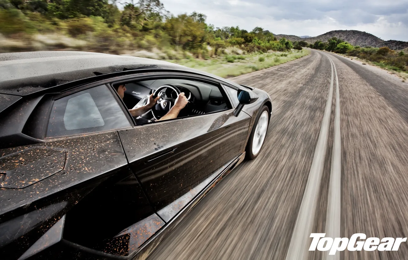 Photo wallpaper road, speed, Lamborghini Aventador, Top-Gear