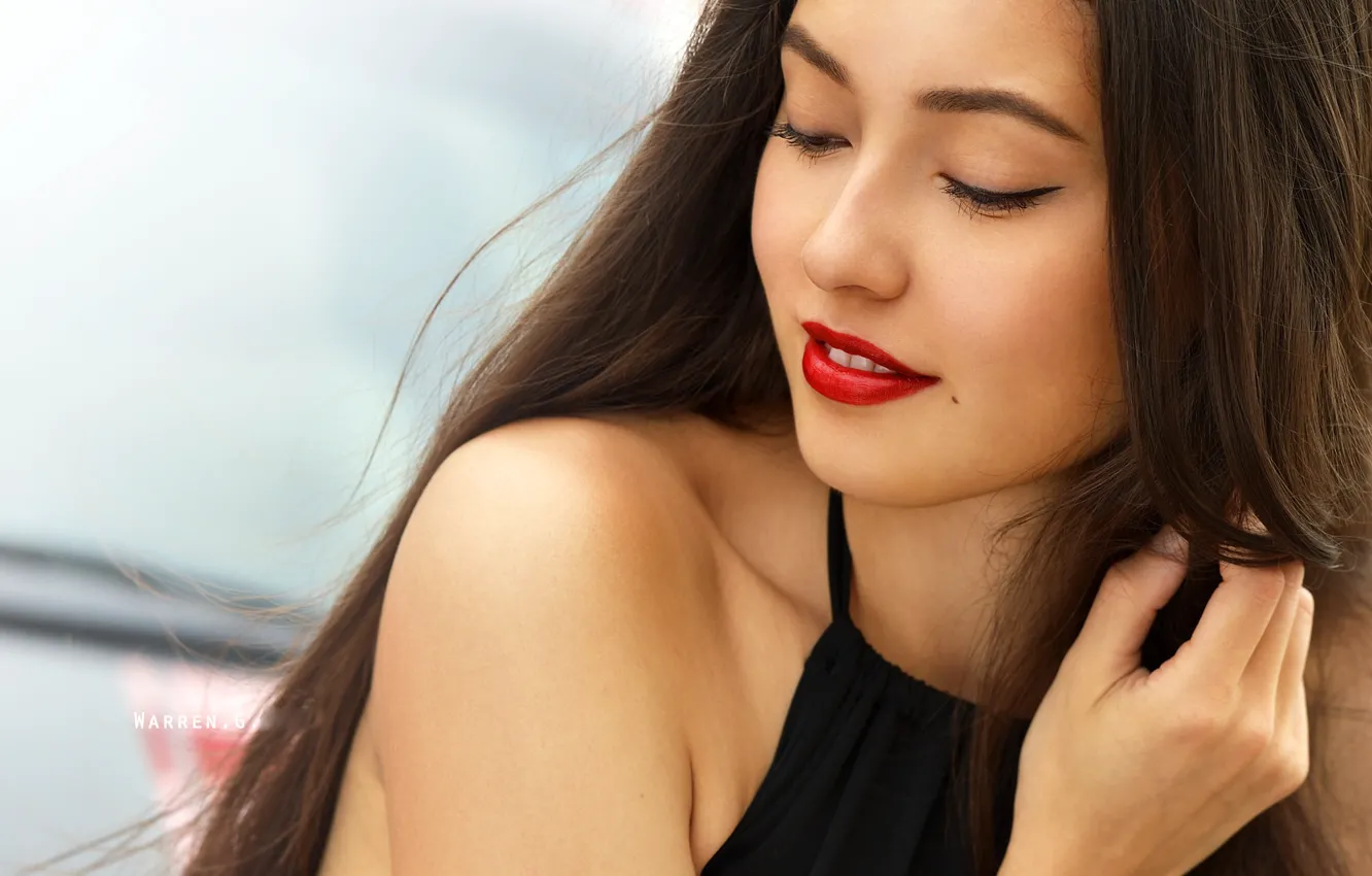 Photo wallpaper girl, face, smile, hair, makeup, shoulders, Warren. G