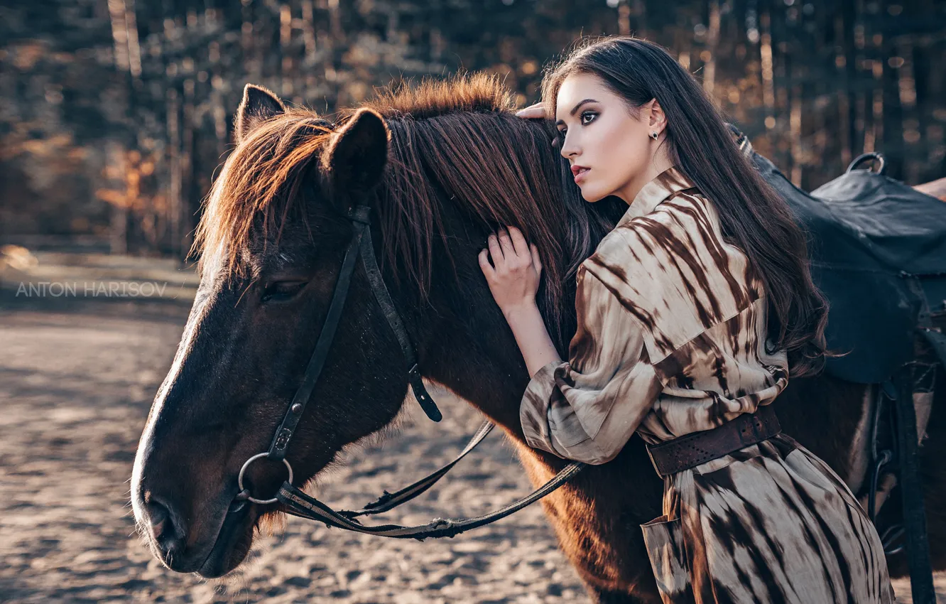Photo wallpaper girl, pose, horse, horse, Maria, Anton Kharisov