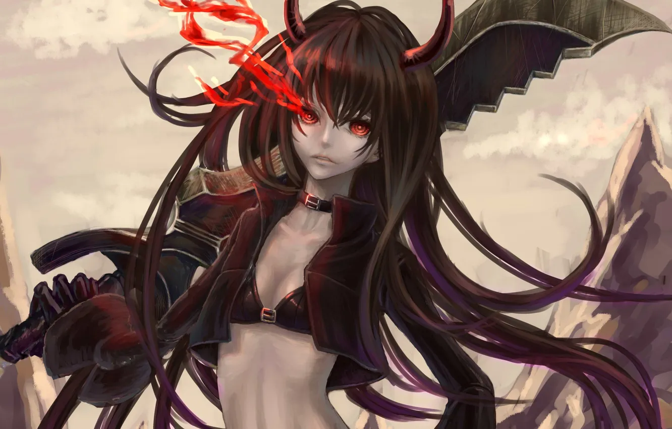 Photo wallpaper look, girl, weapons, magic, roses, the demon, art, insane black rock shooter