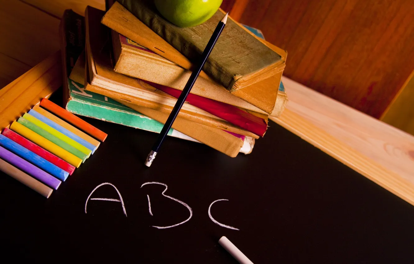 Photo wallpaper letters, background, mood, Wallpaper, apples, pencils, book, wallpaper
