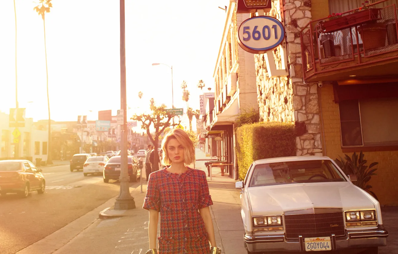 Photo wallpaper road, machine, street, model, home, actress, hairstyle, blonde