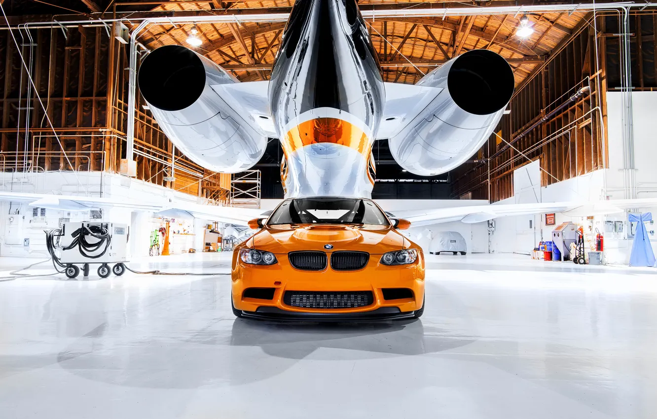 Photo wallpaper BMW, Orange, E92, Airplane, Face, Sight