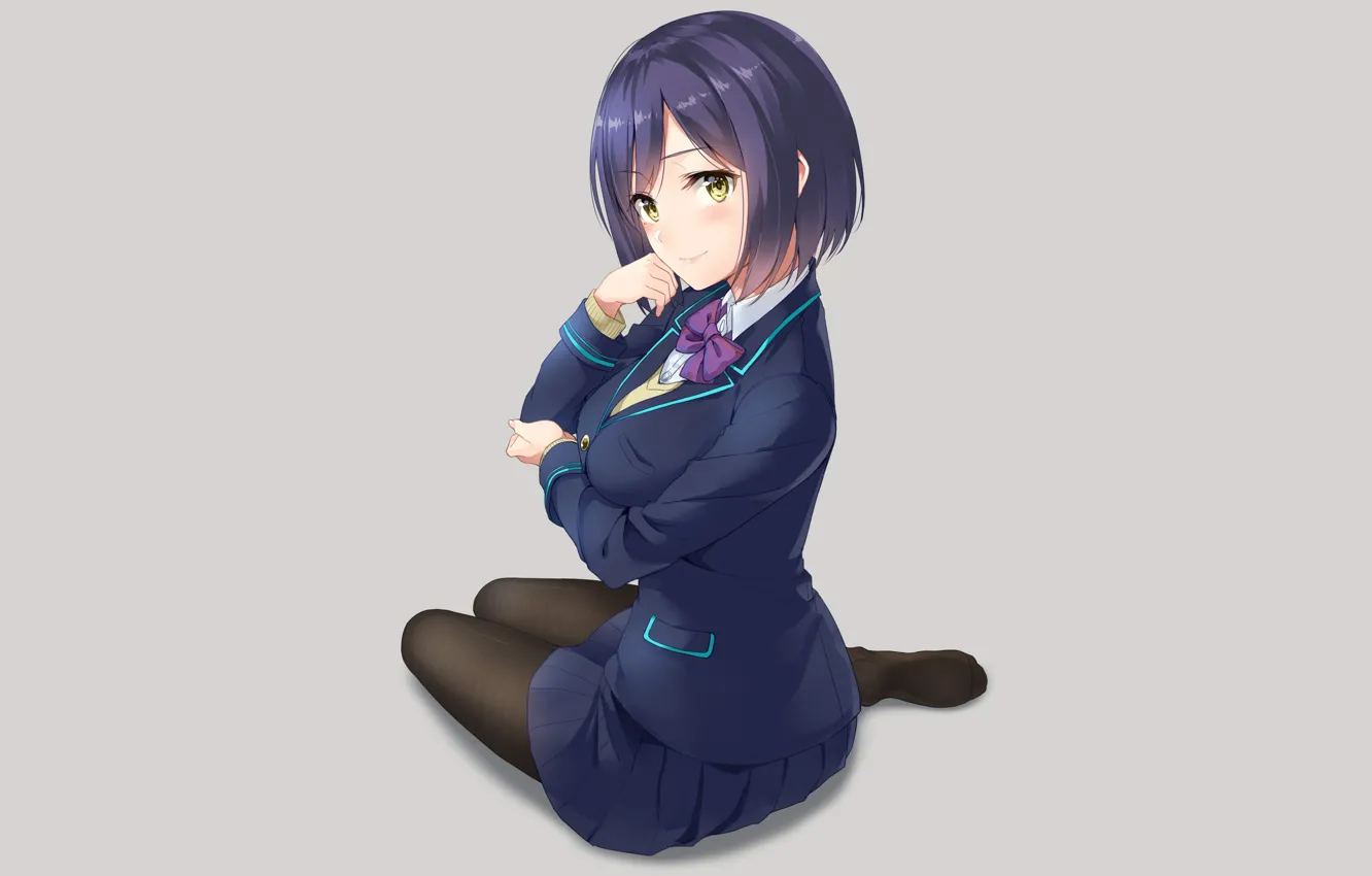 Photo wallpaper girl, sitting, school uniform