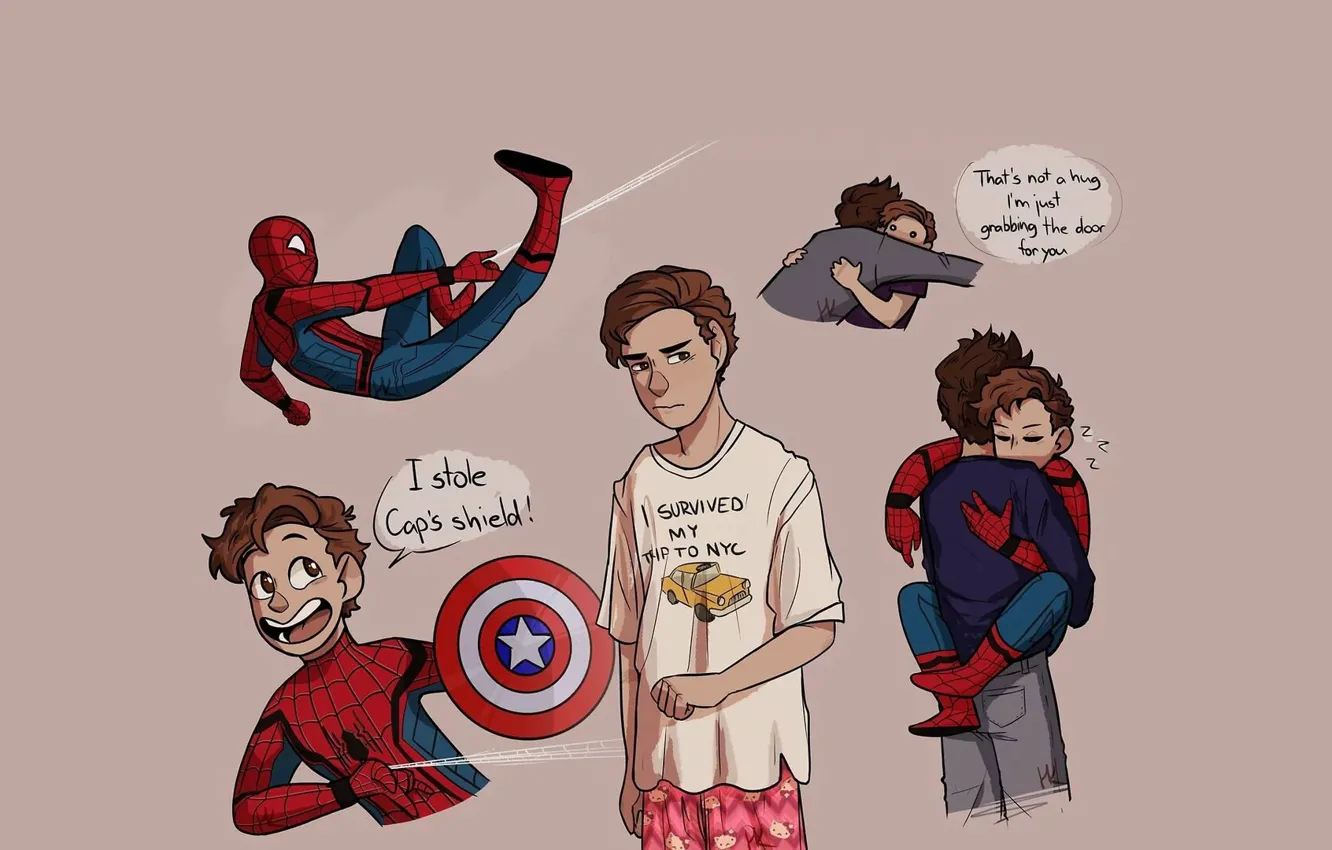 Photo wallpaper art, comic, Robert Downey ml, Tony Stark, Tom Holland, Peter Packer, Spider Man Homecoming, Spider-man …