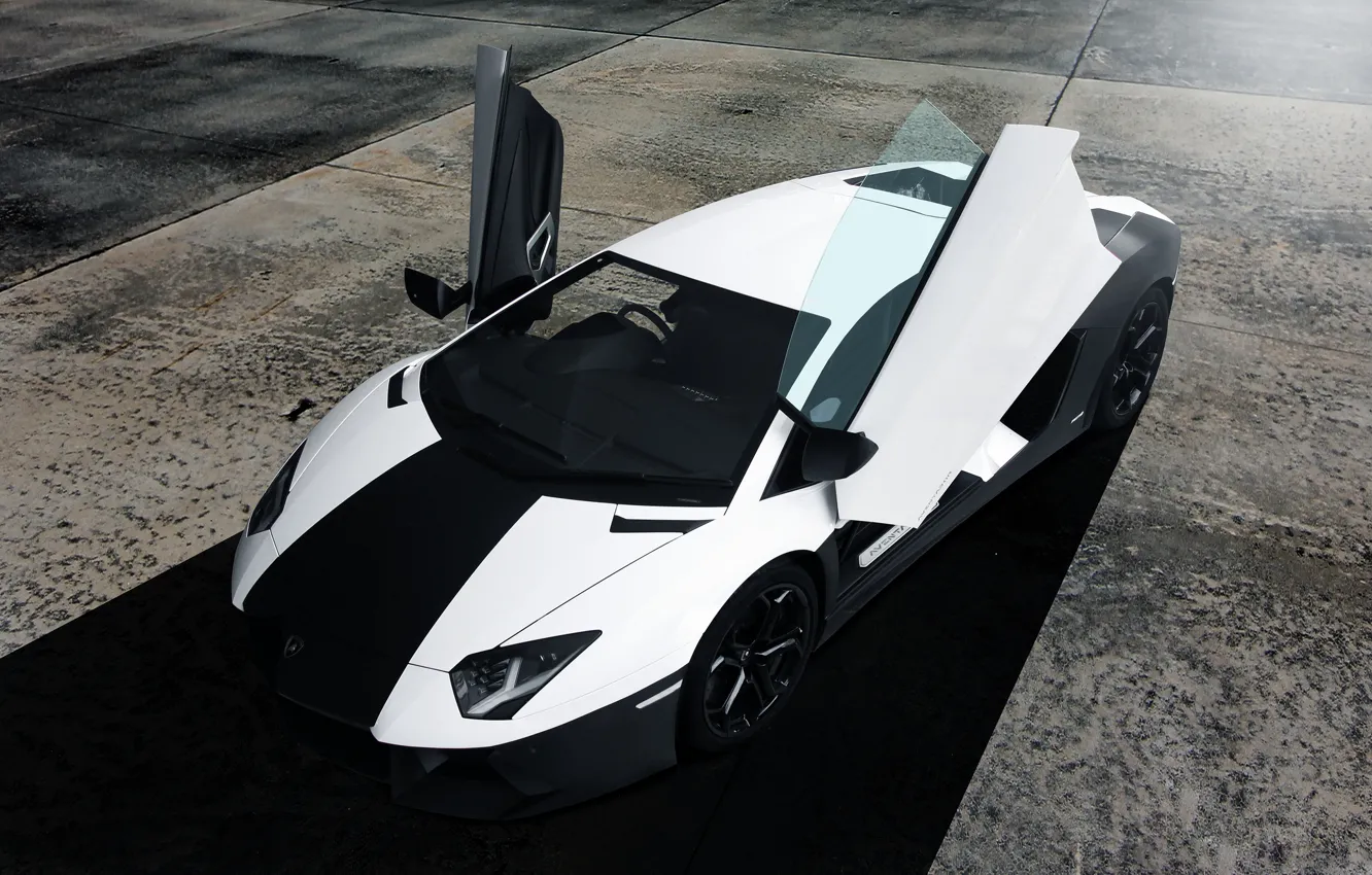 Photo wallpaper white, black, Lamborghini, before, white, black, front, aventador