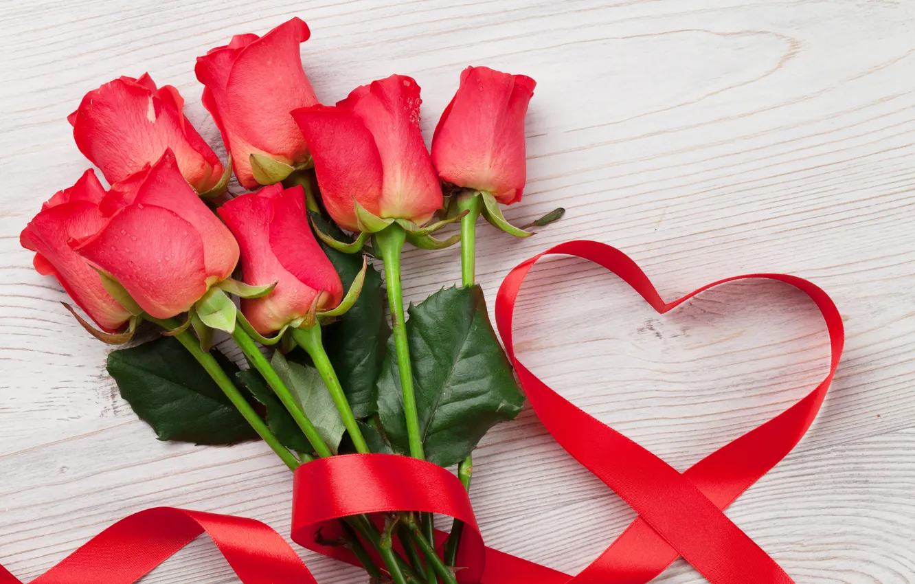 Photo wallpaper love, flowers, romance, heart, roses, bouquet, tape, love