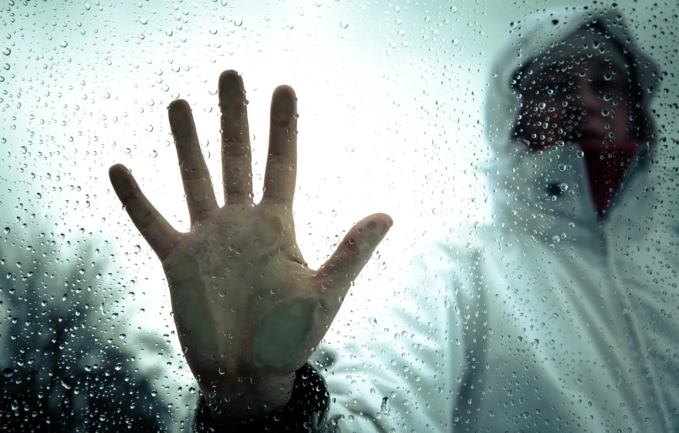 Photo wallpaper glass, drops, hands, stop