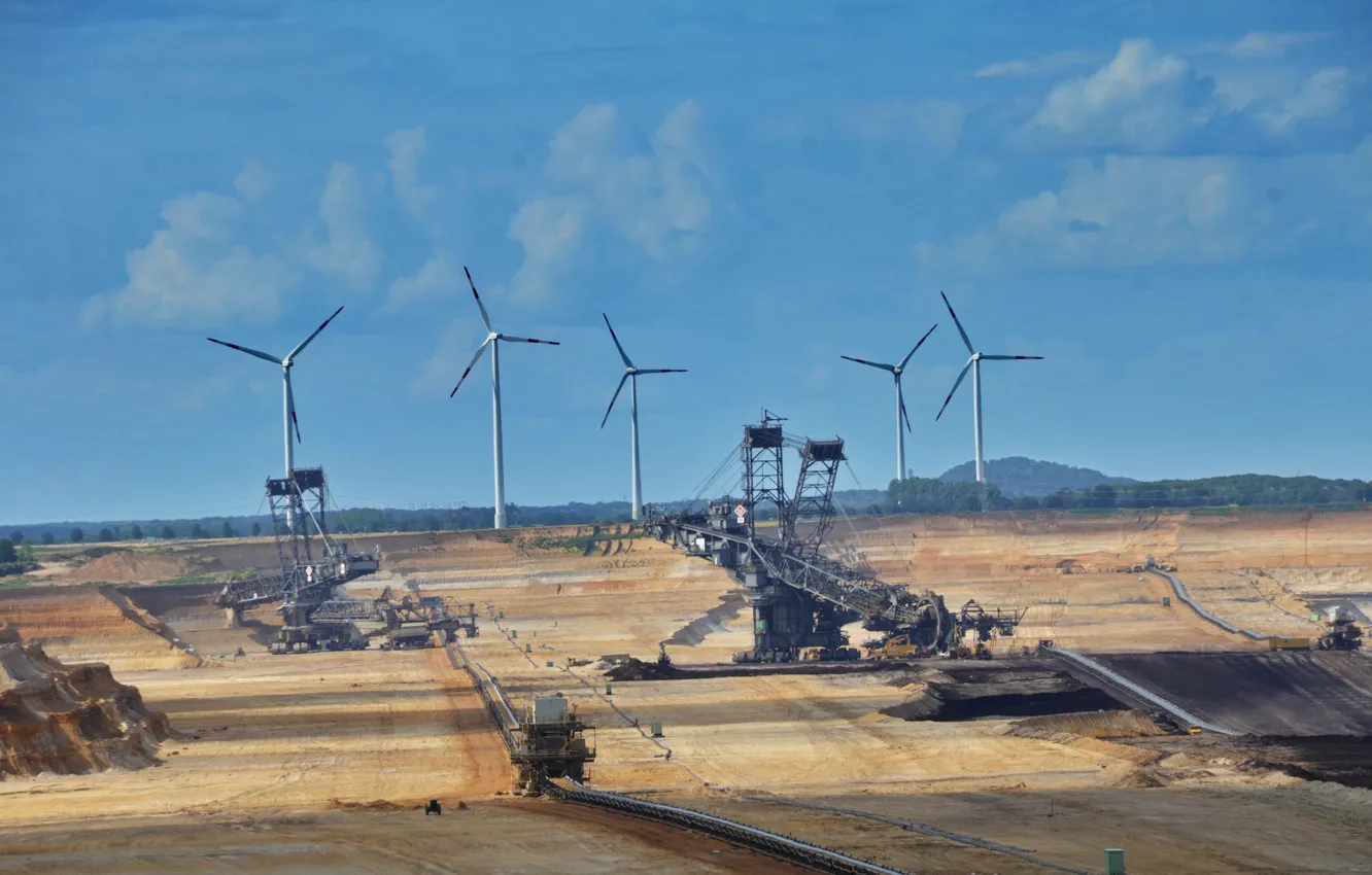 Photo wallpaper Rhenish lignite mining area, Opencast, Rhineland, Germany, North Rhine-Westphalia, RWE, Lignite mining, europa