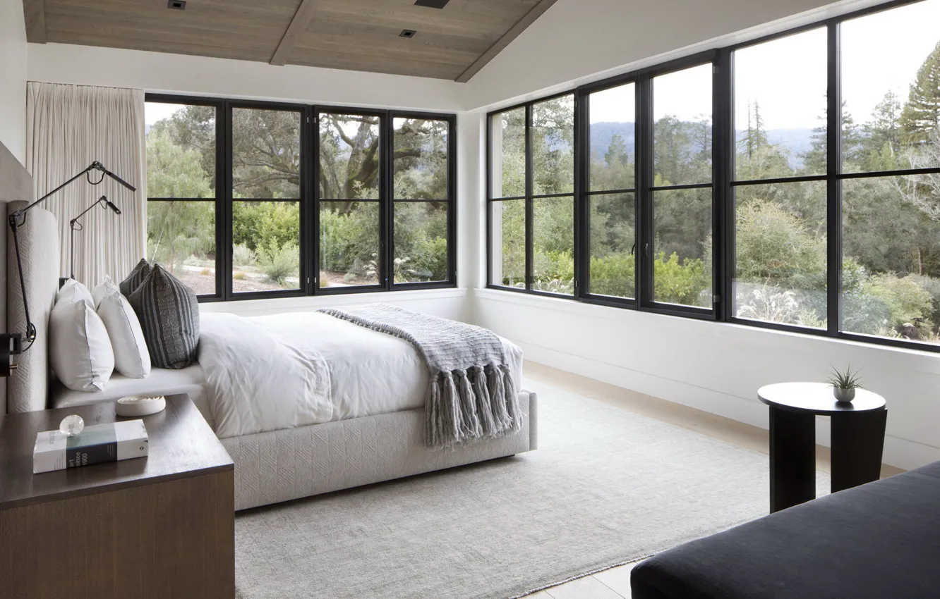 Photo wallpaper room, interior, bedroom, California, ranch, by Feldman Architecture, Woodpecker Ranch, Redwood City