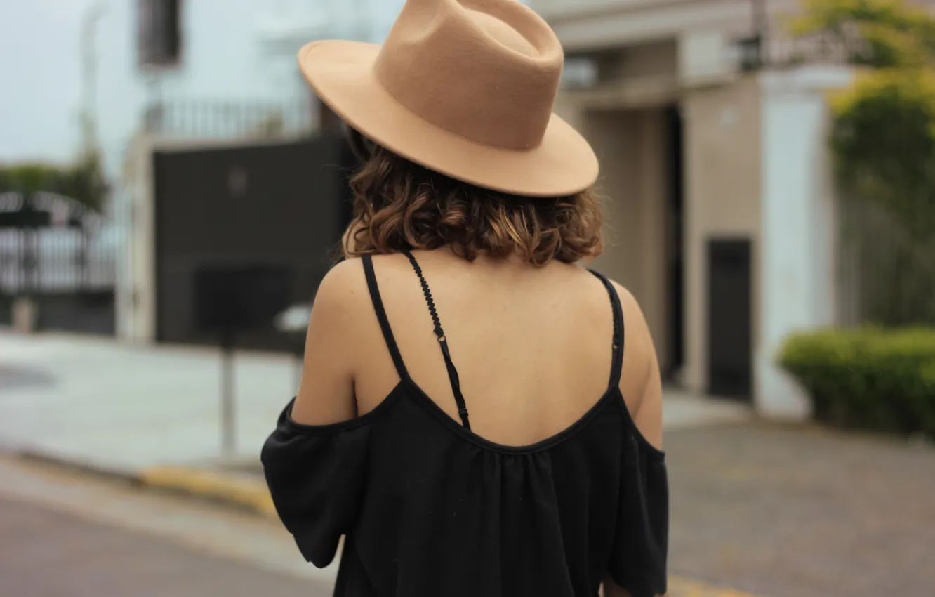 Photo wallpaper girl, back, hat
