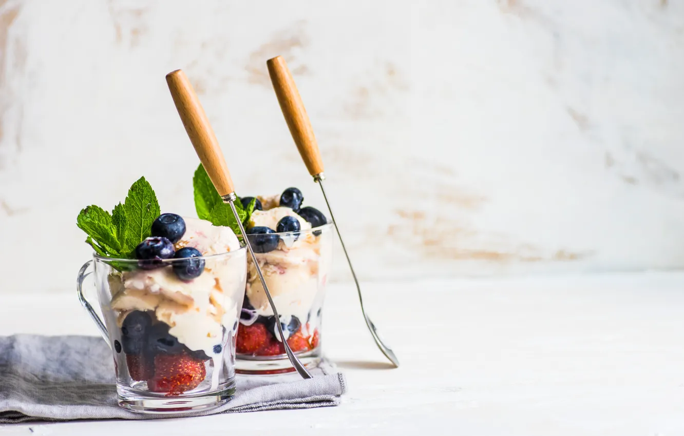 Photo wallpaper berries, blueberries, strawberry, ice cream, dessert, Anna Bogush
