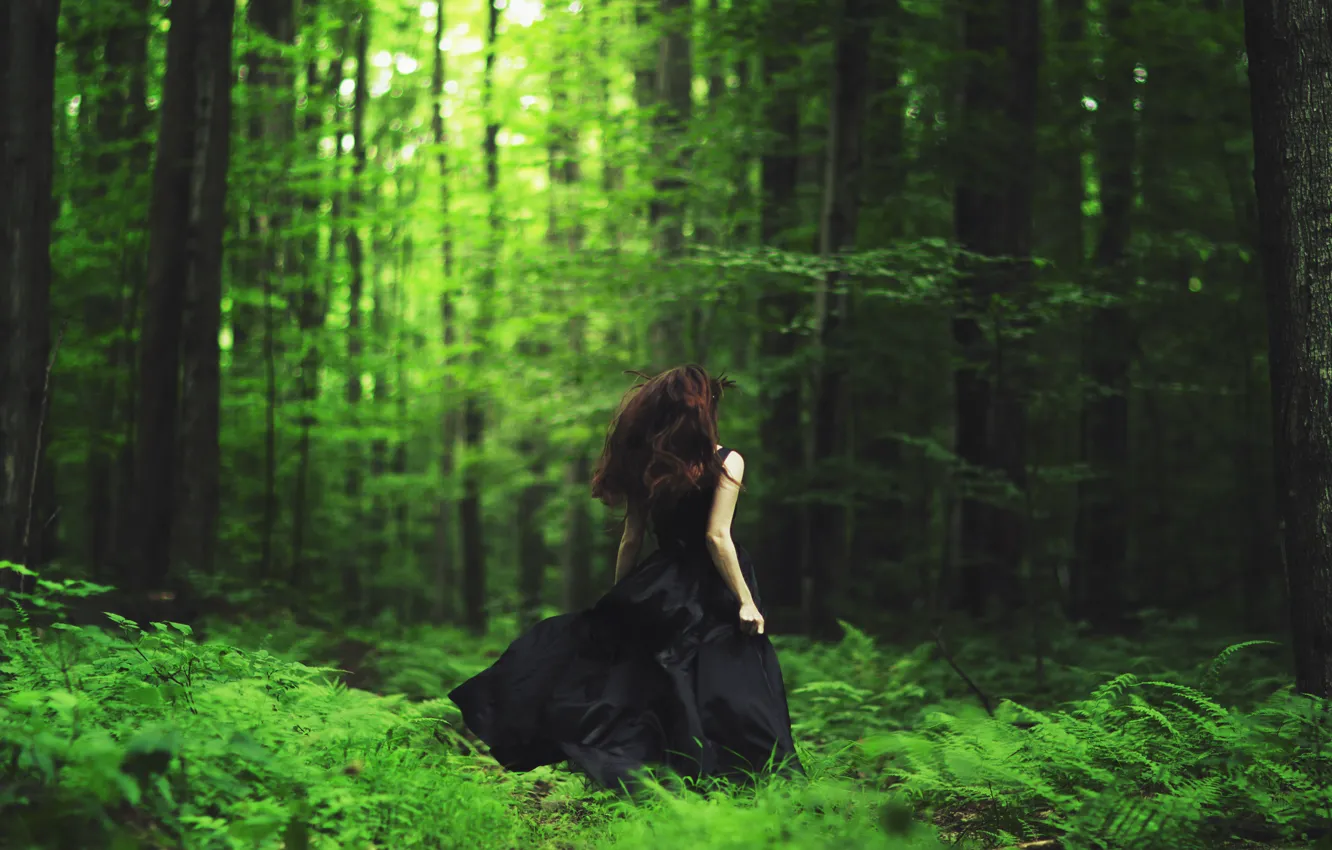 Photo wallpaper forest, girl, runs