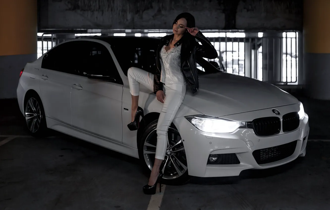 Wallpaper Girls, BMW, beautiful girl, Valeria, white car, posing on the ...
