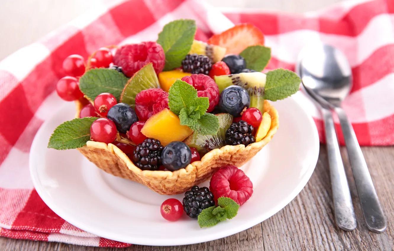 Photo wallpaper raspberry, kiwi, fruit, BlackBerry, fruit, blackberry, berries, raspberry