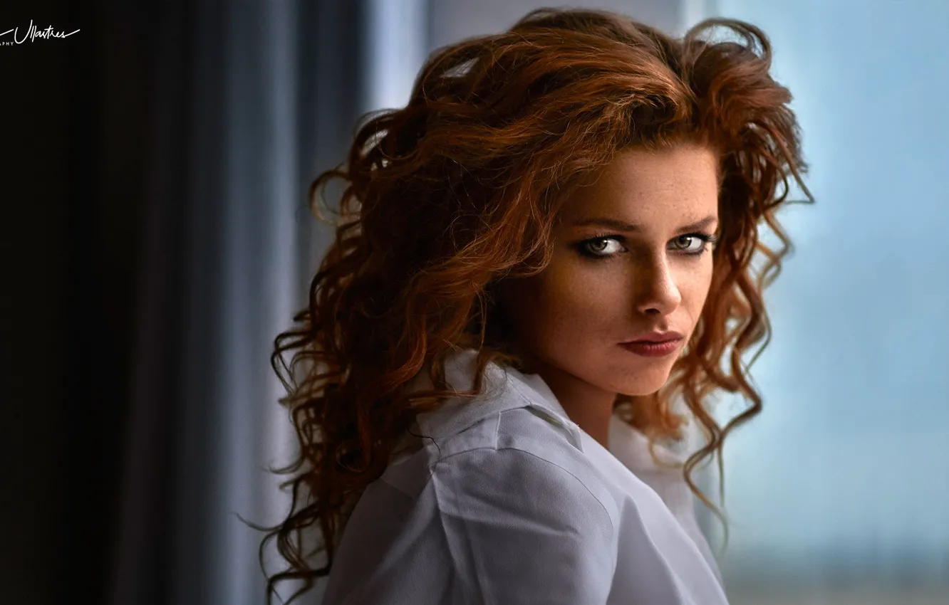 Photo wallpaper look, girl, pose, model, portrait, makeup, hairstyle, blouse