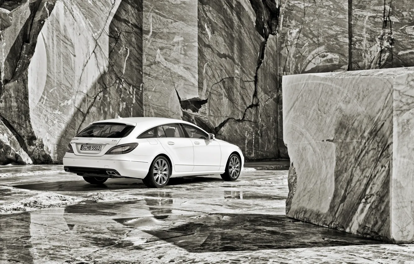 Photo wallpaper white, background, Mercedes-Benz, CLS, Mercedes, rear view, granite, h\b