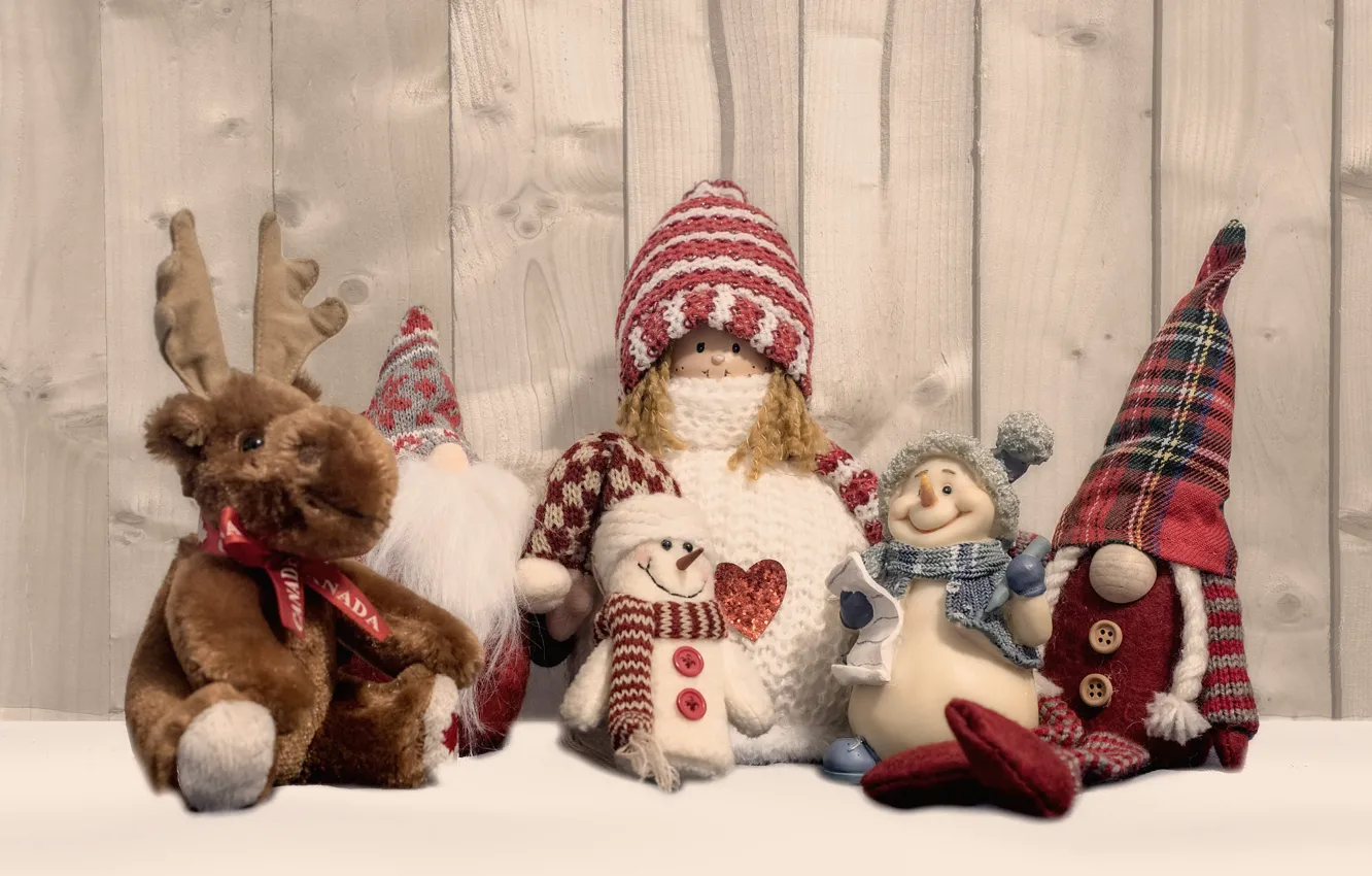 Photo wallpaper toy, Board, new year, doll, deer, Christmas, snowman, company