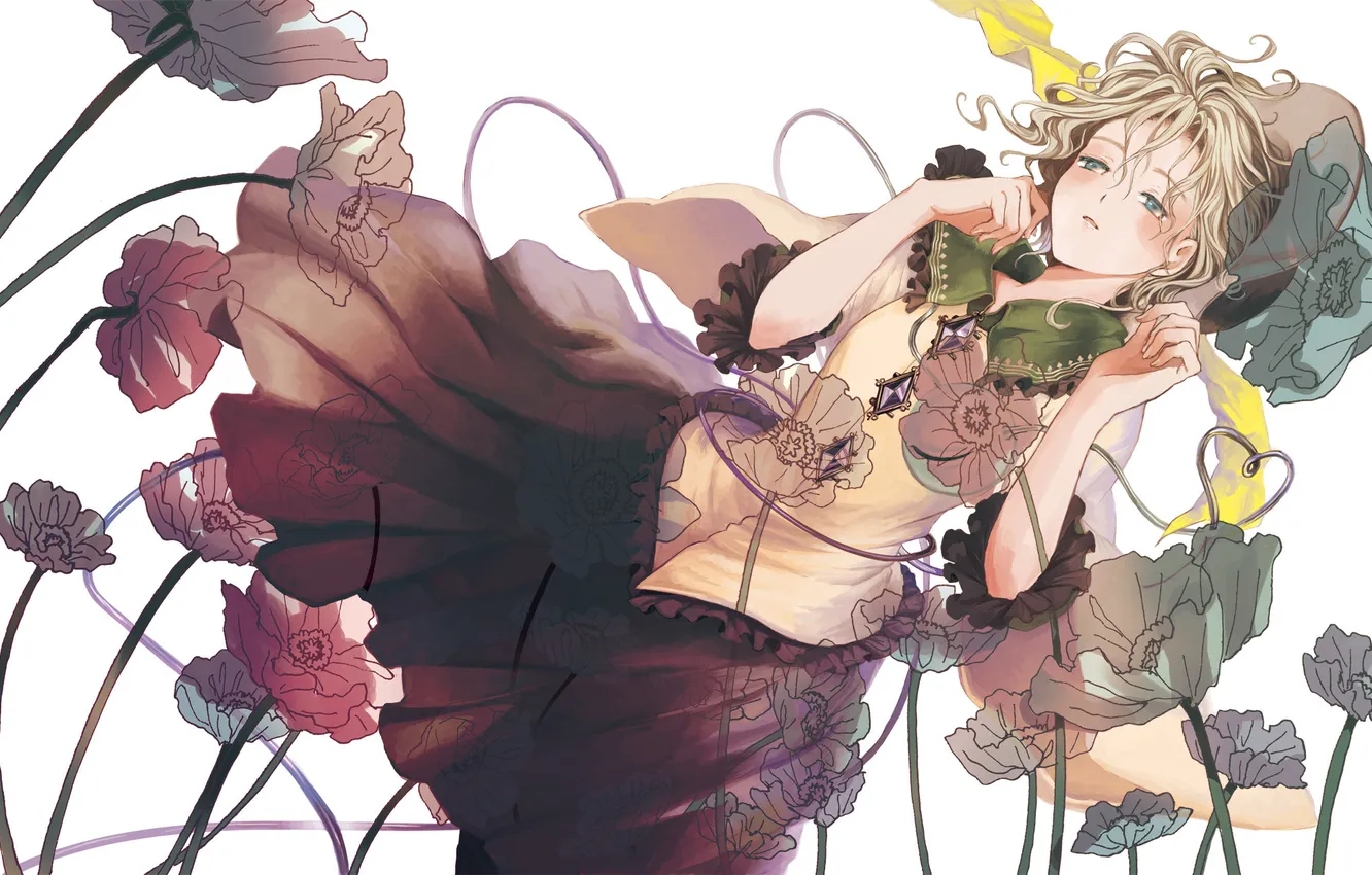 Photo wallpaper girl, flowers, the wind, Mac, hat, art, touhou, Komeiji Koishi