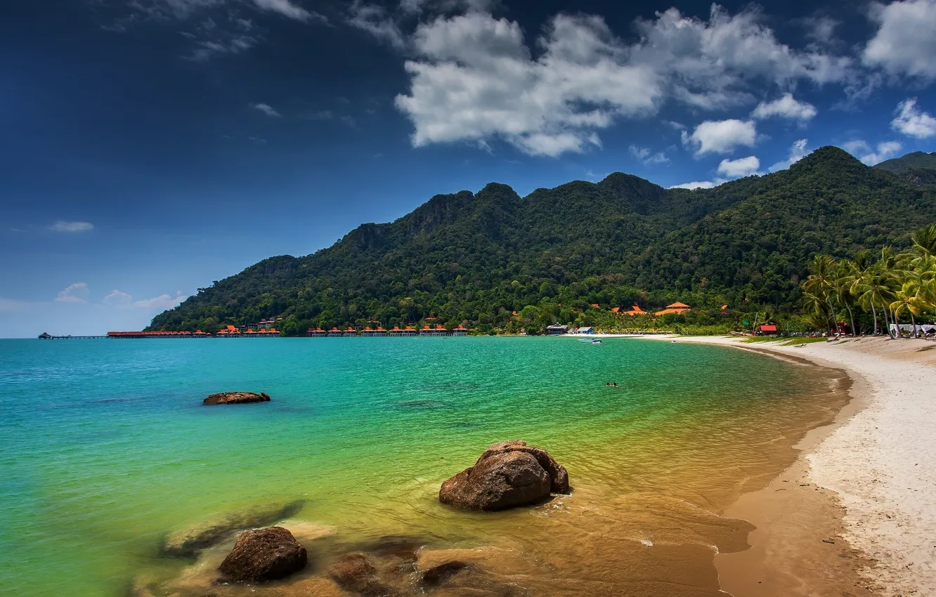 Photo wallpaper beach, mountains, coast, Malaysia, Malaysia, Hangzhou, Andaman Sea, Langkawi