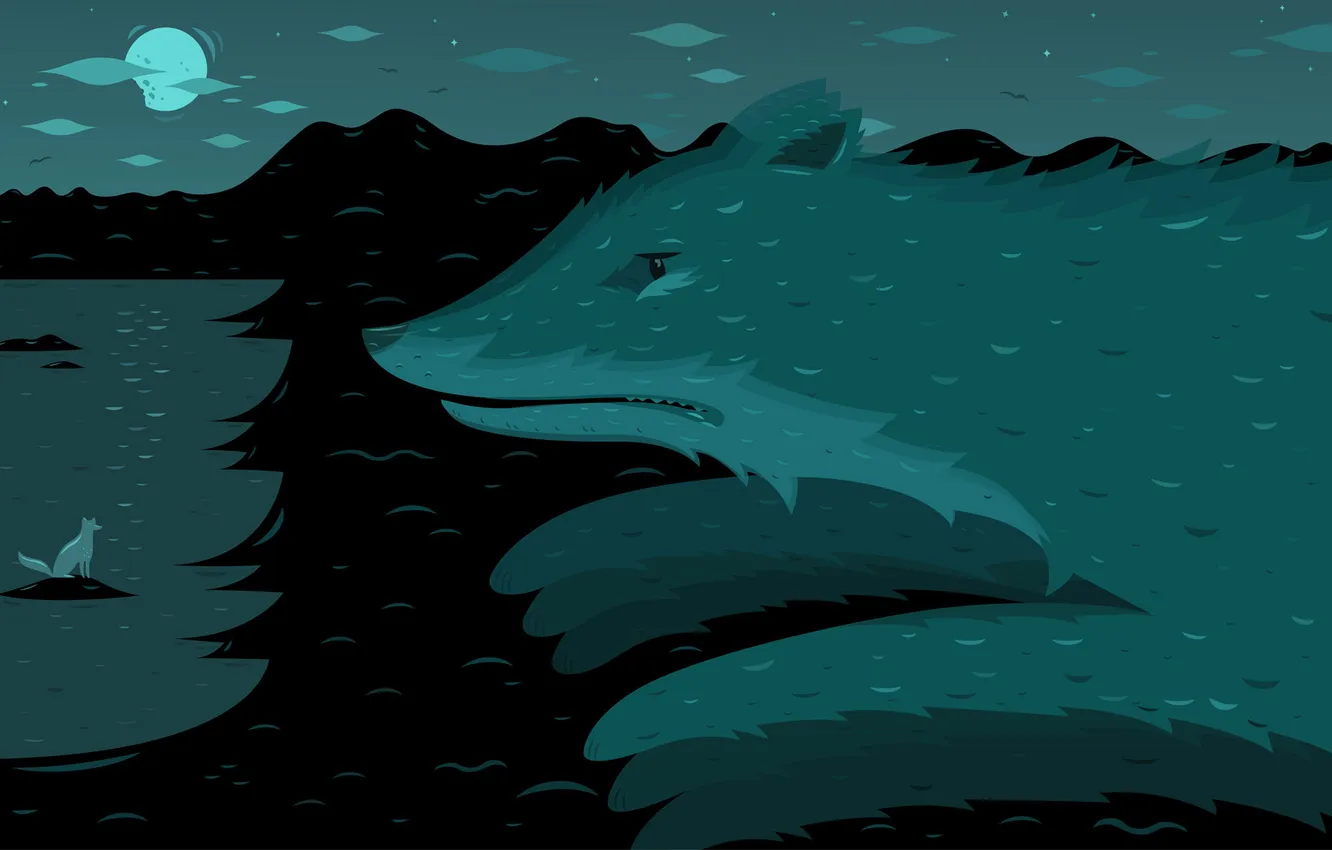 Photo wallpaper sea, figure, Fox