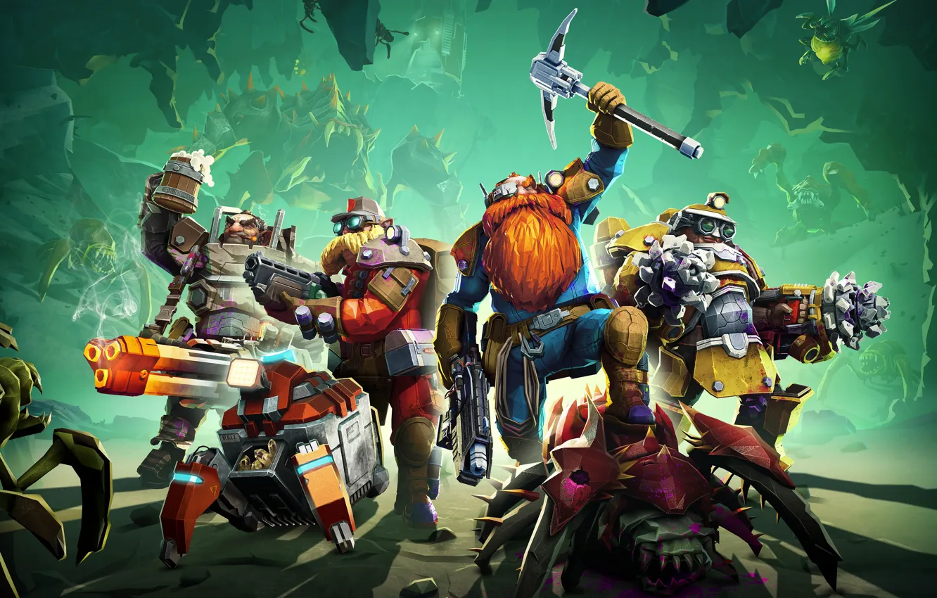 Photo wallpaper weapons, robot, monster, armor, dwarf, Kirk, Deep Rock Galactic