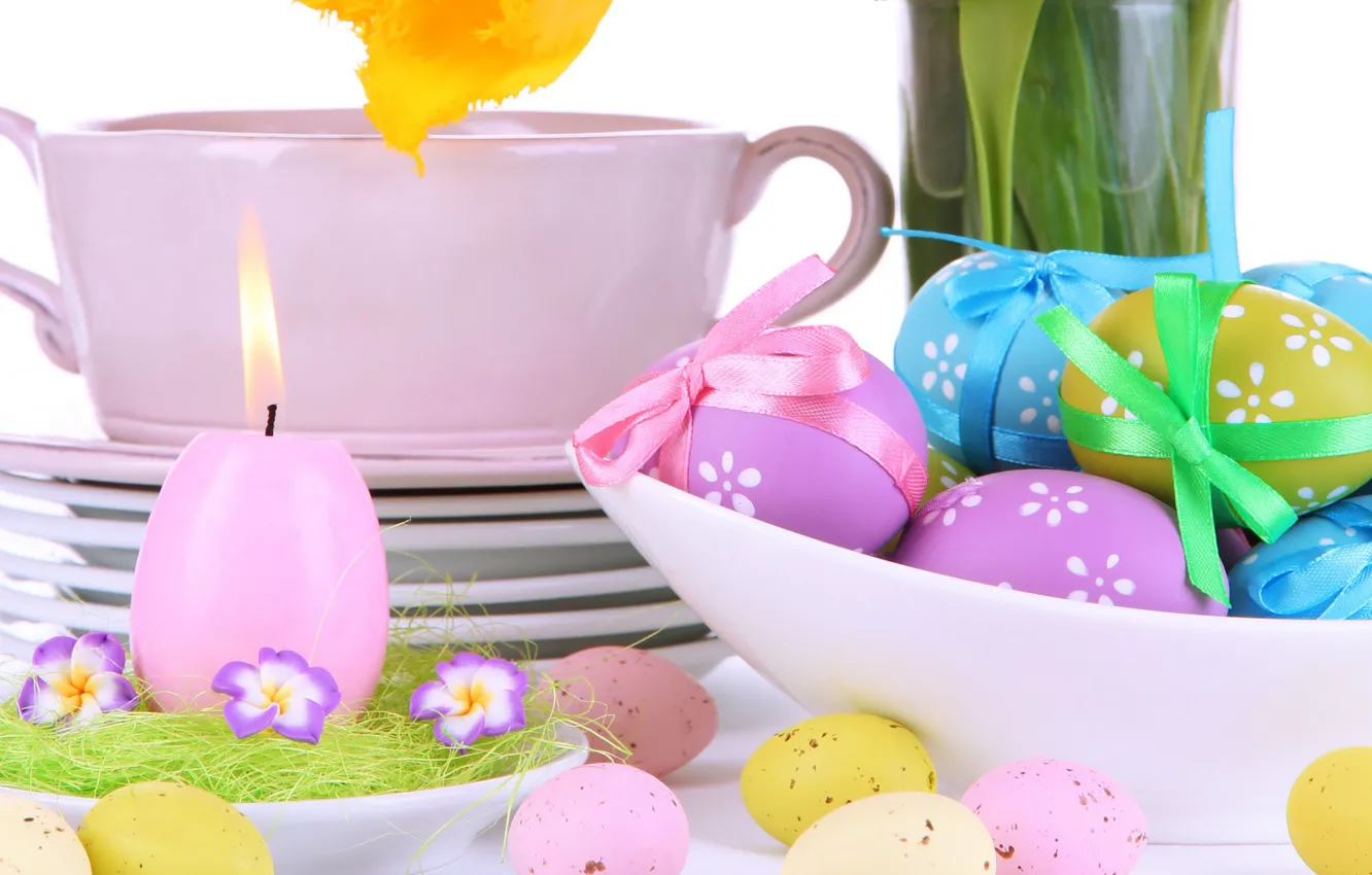 Photo wallpaper eggs, candles, Easter, spring, Easter, eggs