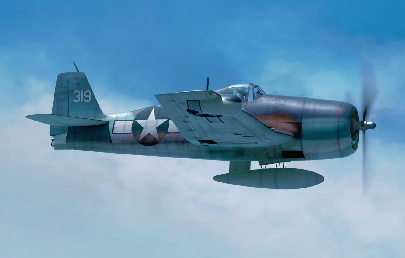 Photo wallpaper war, art, airplane, painting, aviation, ww2, F6F-3 Hellcat